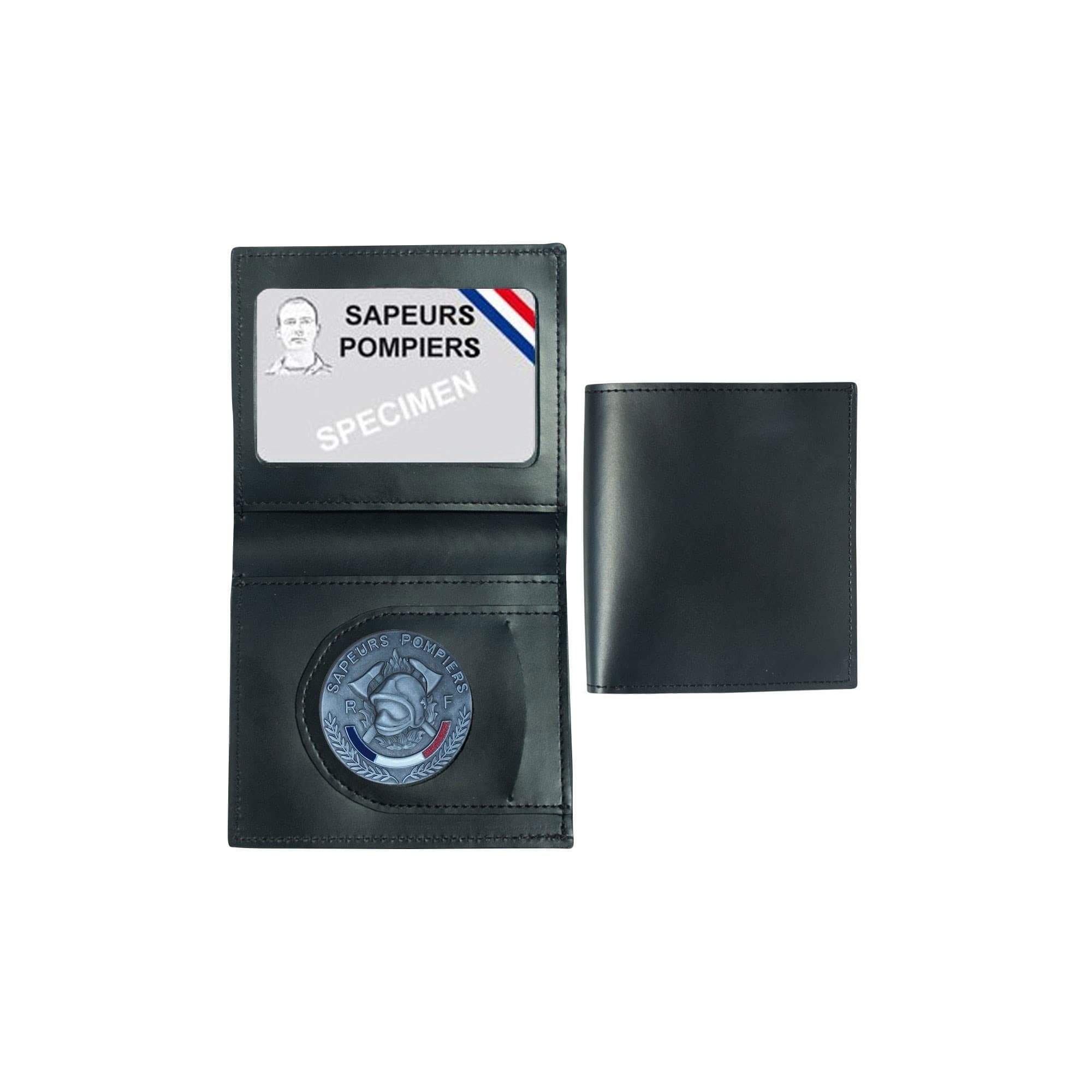Porte-cartes cuir format CB et billets avec insigne Sapeurs-pompiers