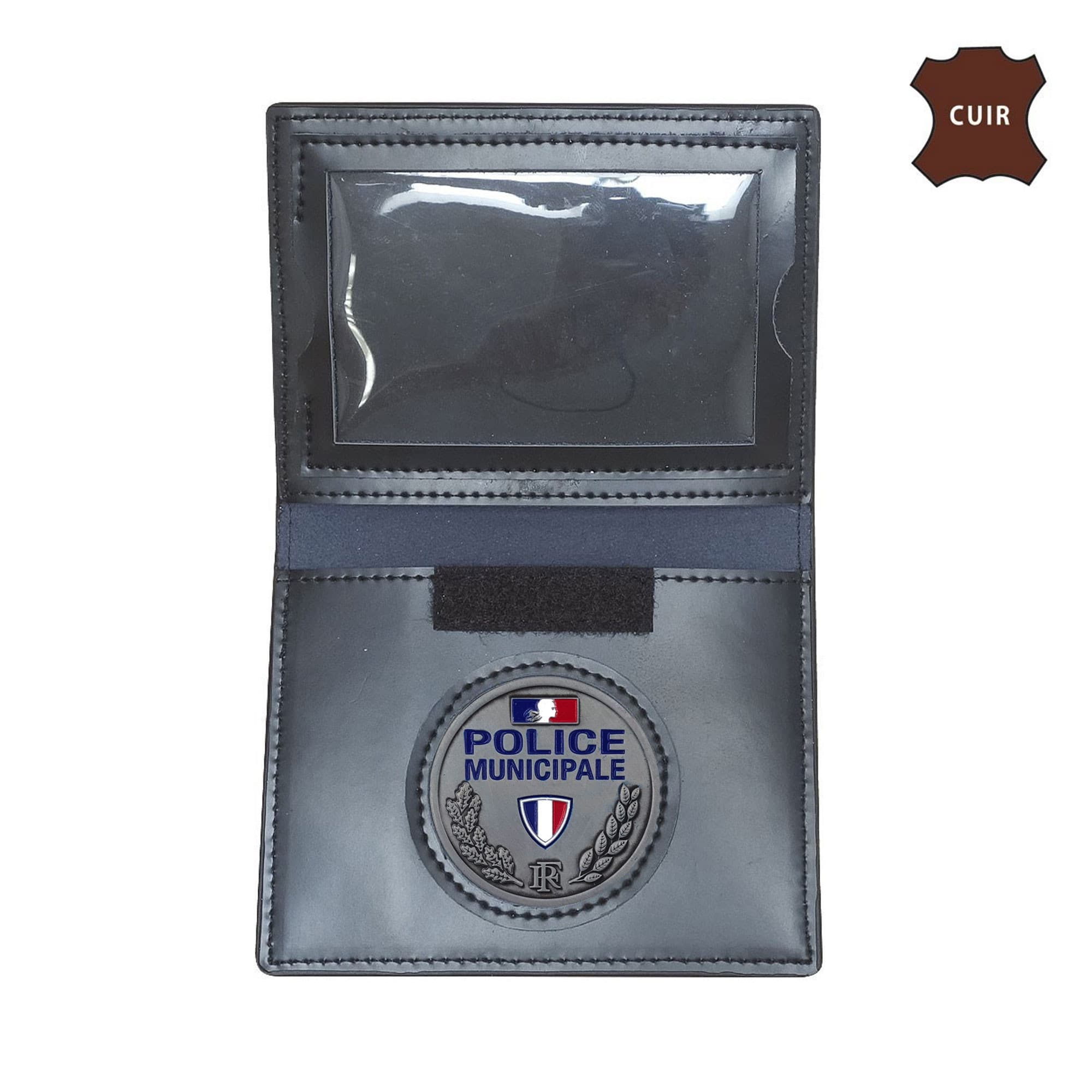 Porte-cartes cuir format CB avec insigne Police municipale