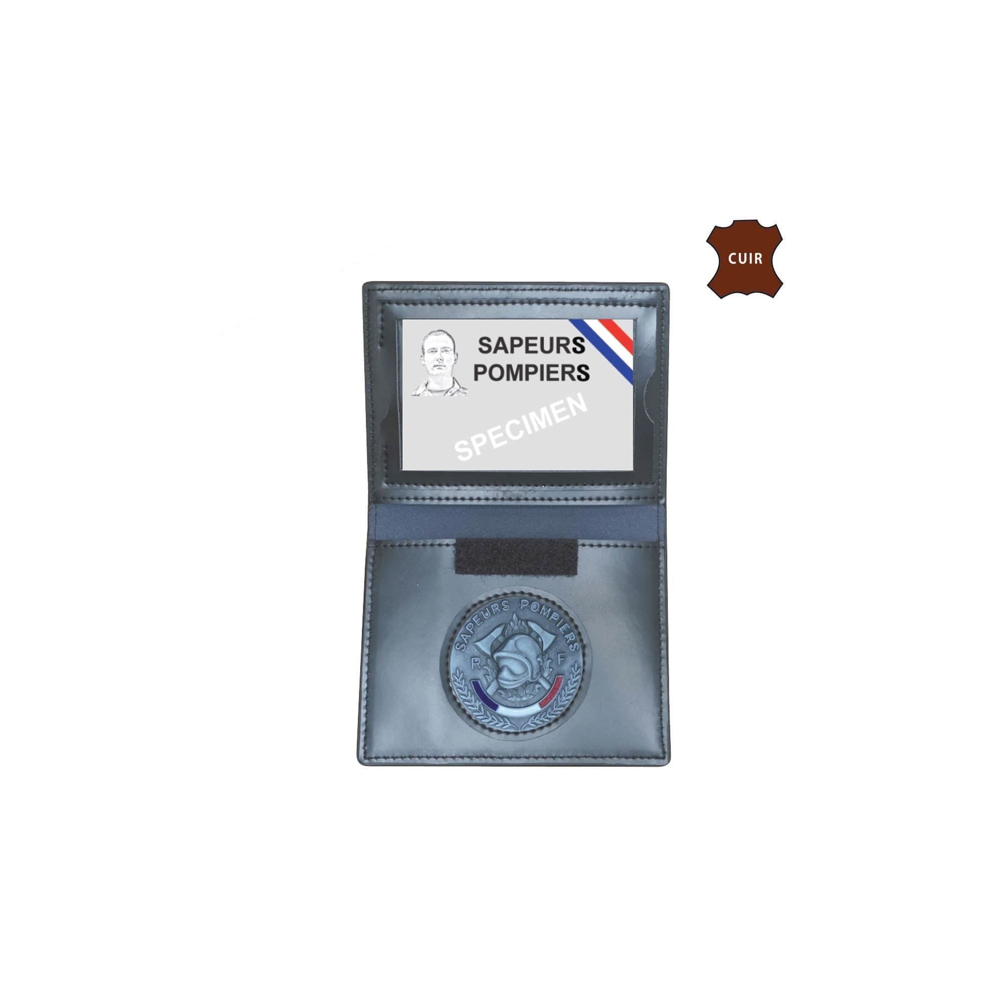 Porte-cartes cuir format CB avec insigne Sapeurs-pompiers