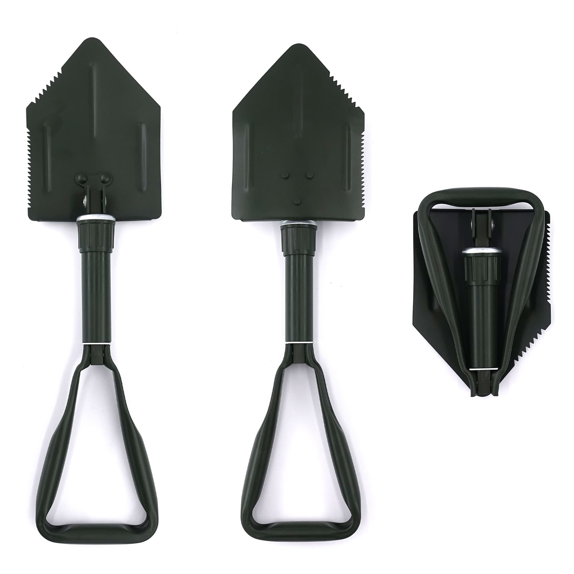 Grande pelle pliable de trekking verte avec scie