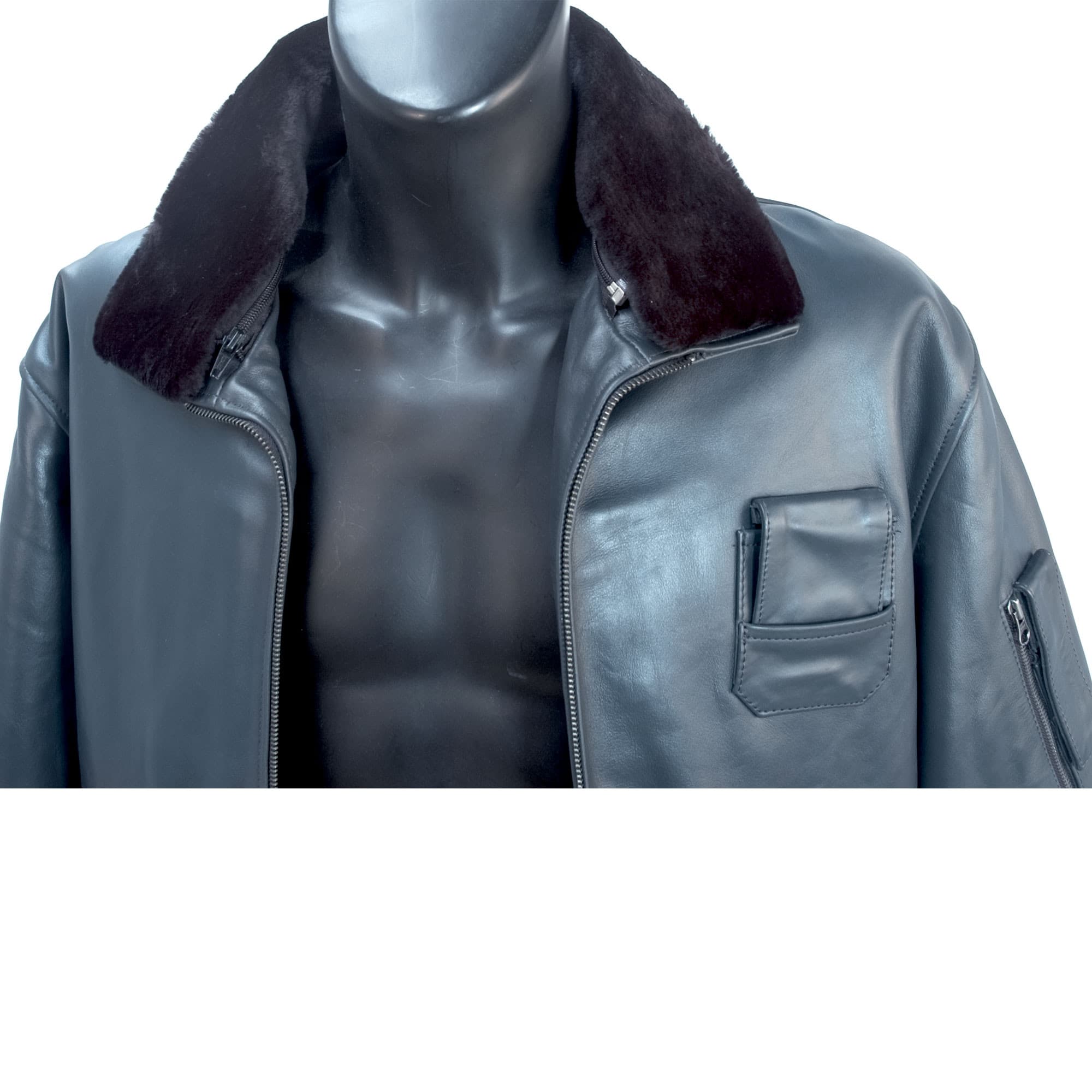 Blouson pilote en cuir de vachette bleu pilote
