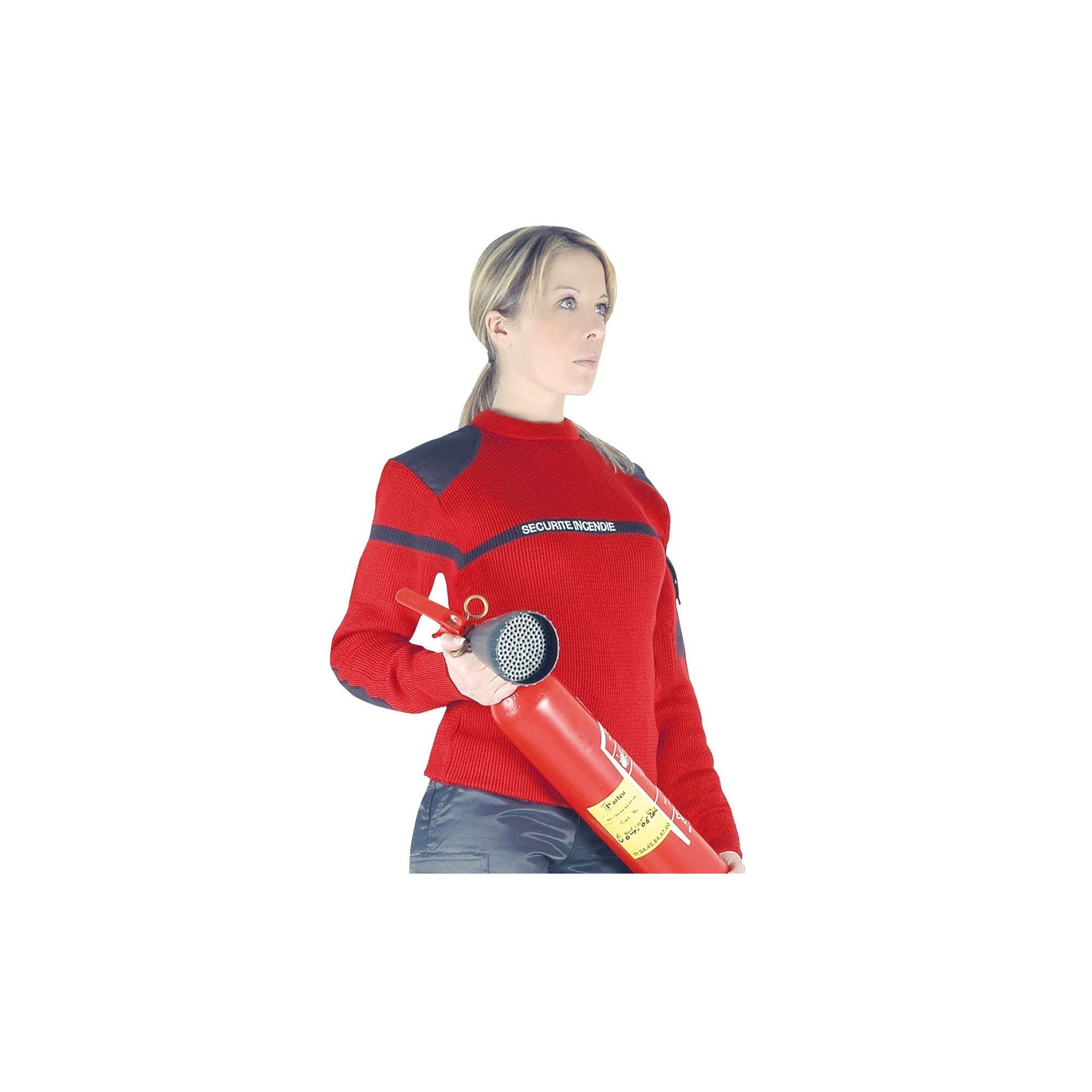 Pull Sécurité incendie en laine et acrylique à renforts rouge