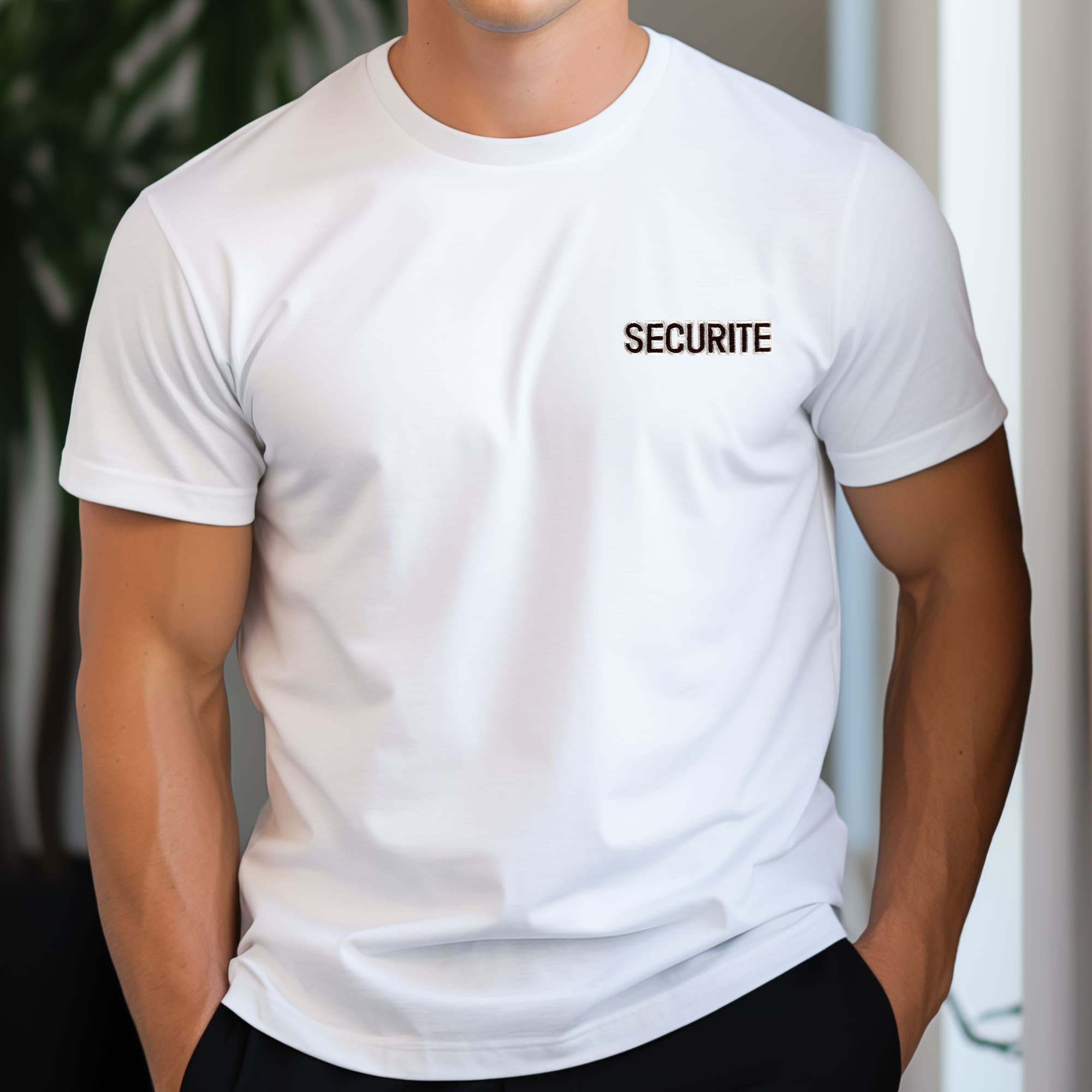 T-shirt Sécurité brodé blanc
