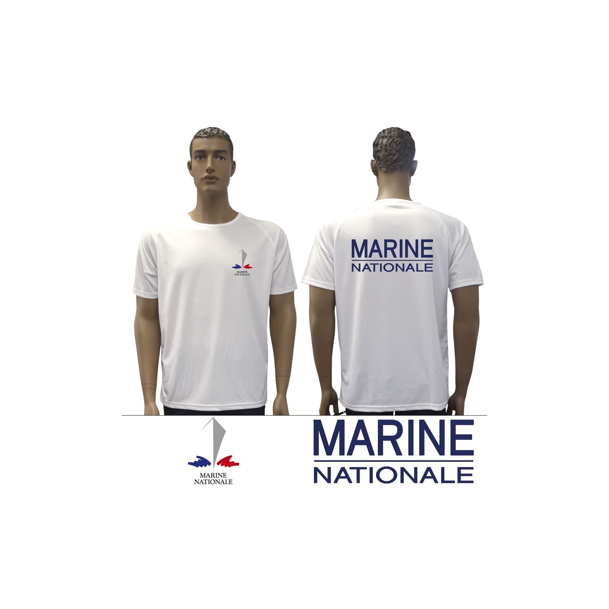 T-shirt Félin polyester mesh Marine nationale cœur et dos blanc