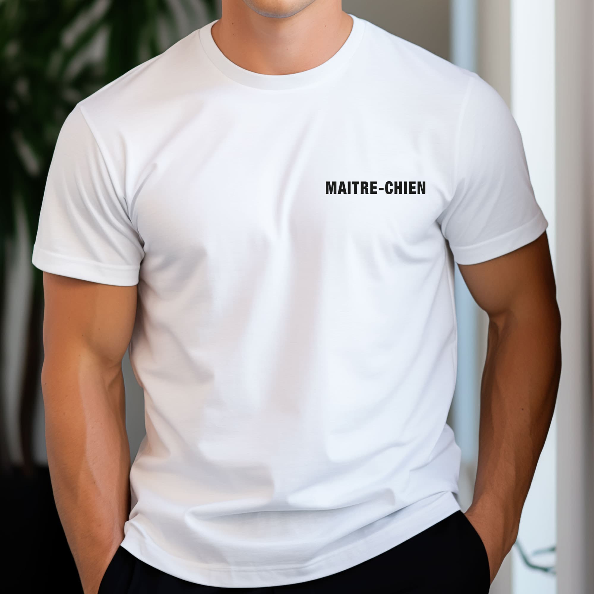 T-shirt Maître-chien imprimé blanc