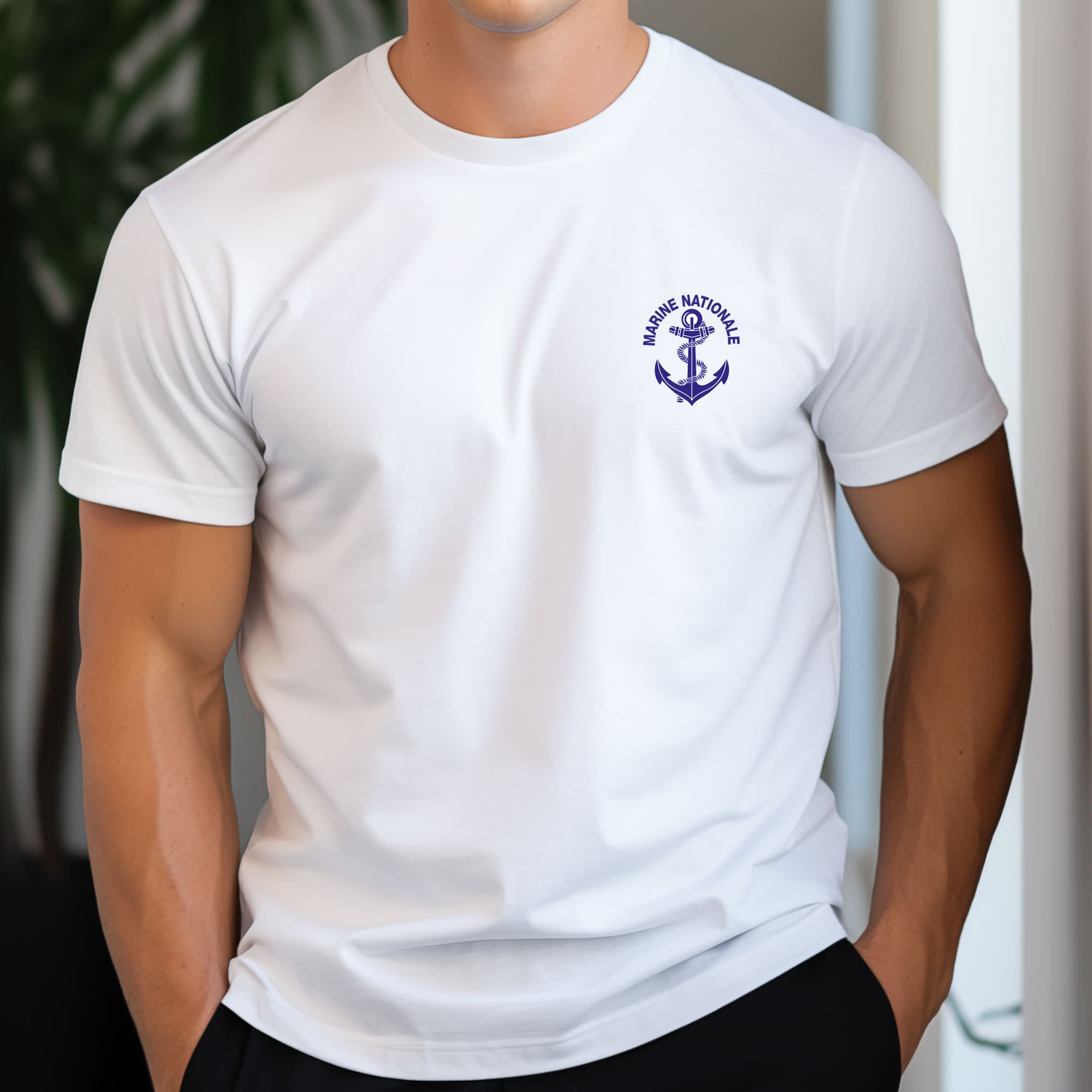 T-shirt Marine nationale imprimé blanc