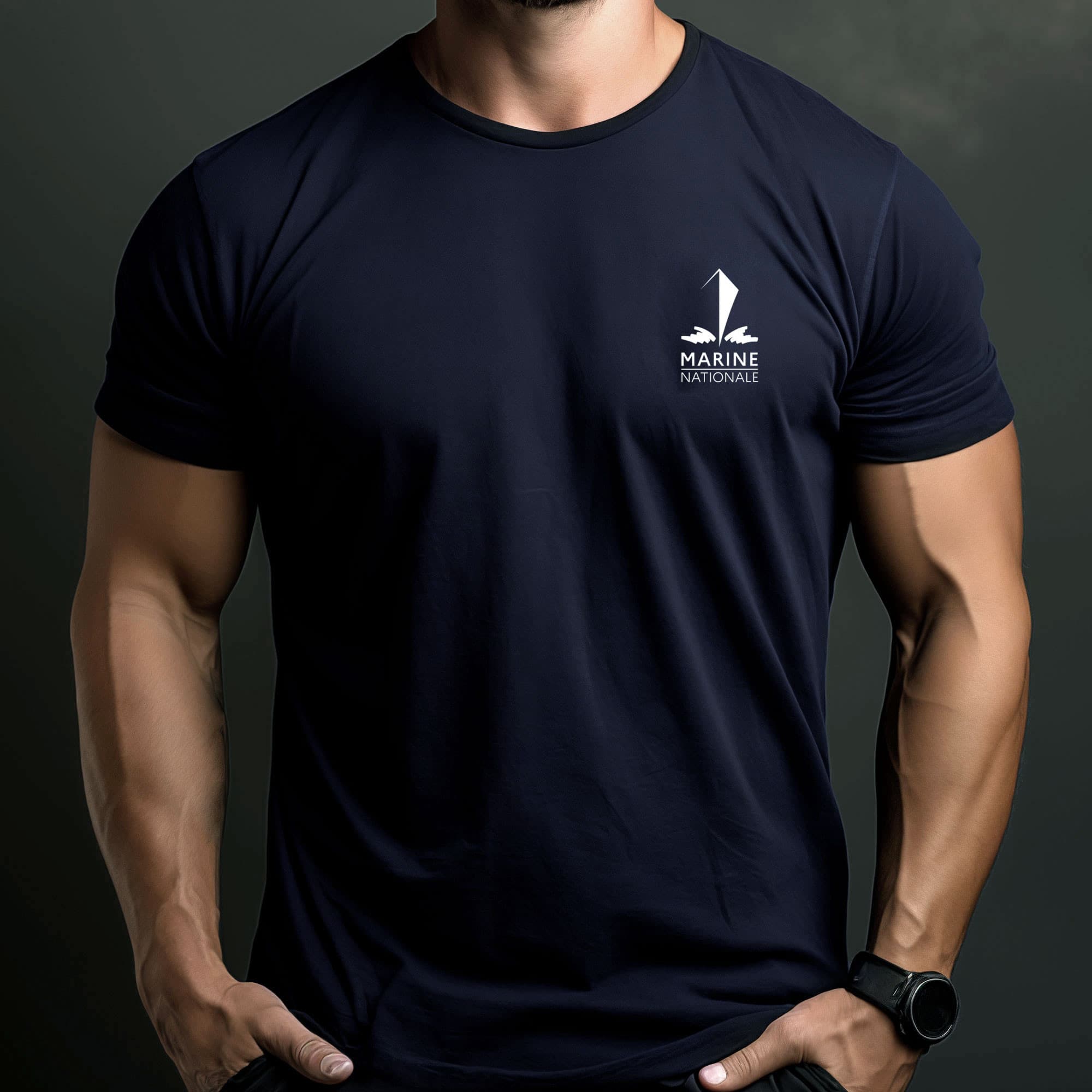 T-shirt Marine nationale marquage recto verso bleu marine