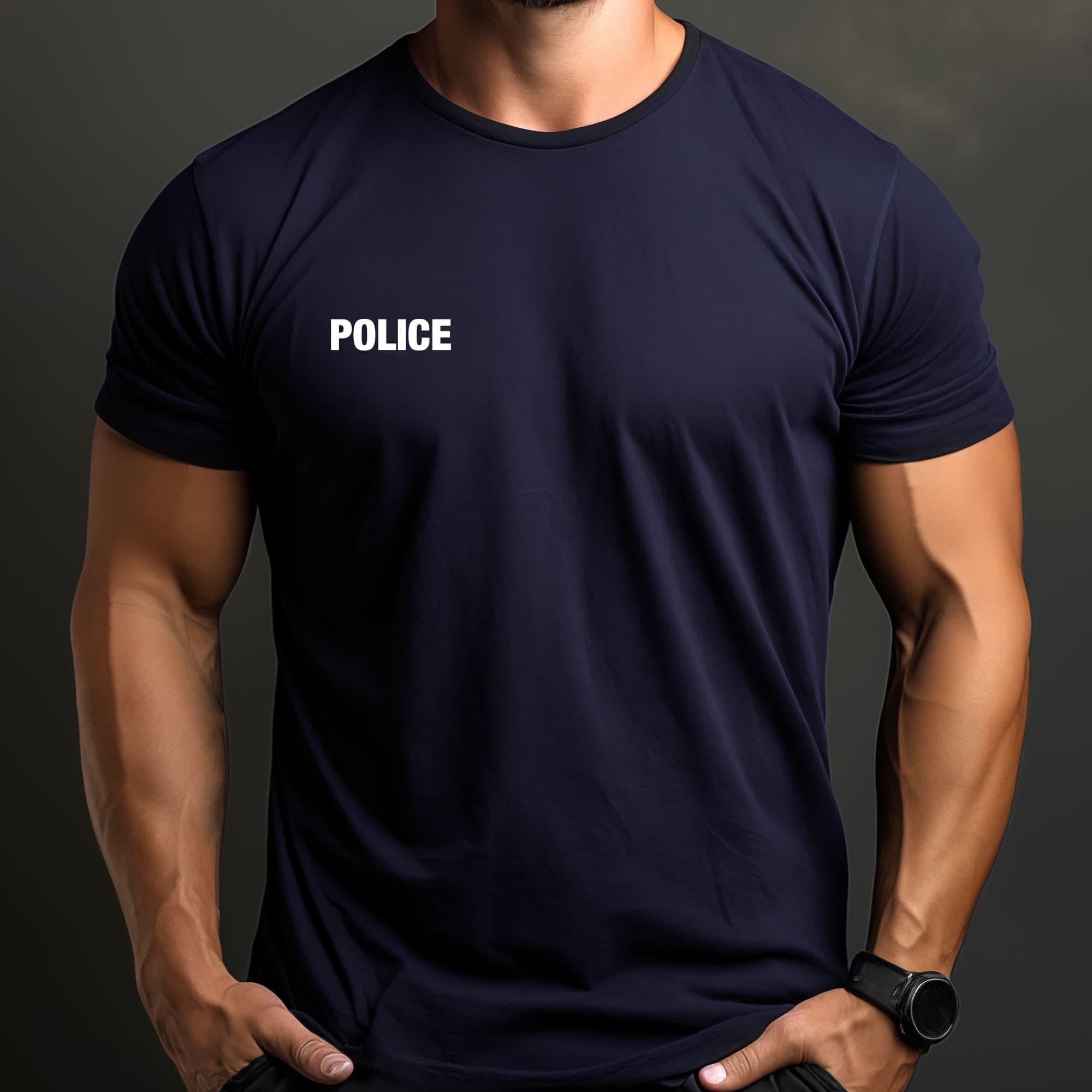 T-shirt Police imprimé bleu marine en coton peigné 180 g/m²