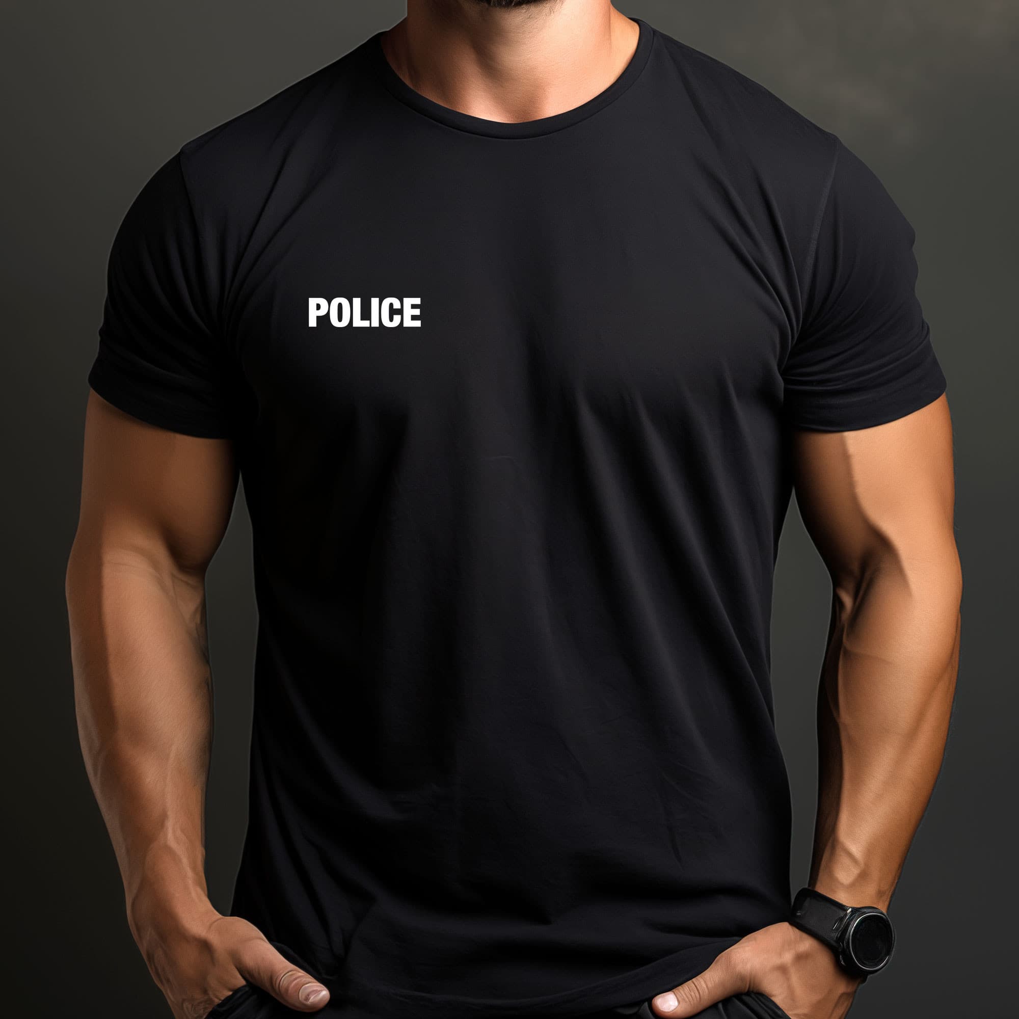 T-shirt Police imprimé noir en coton peigné 180 g/m²