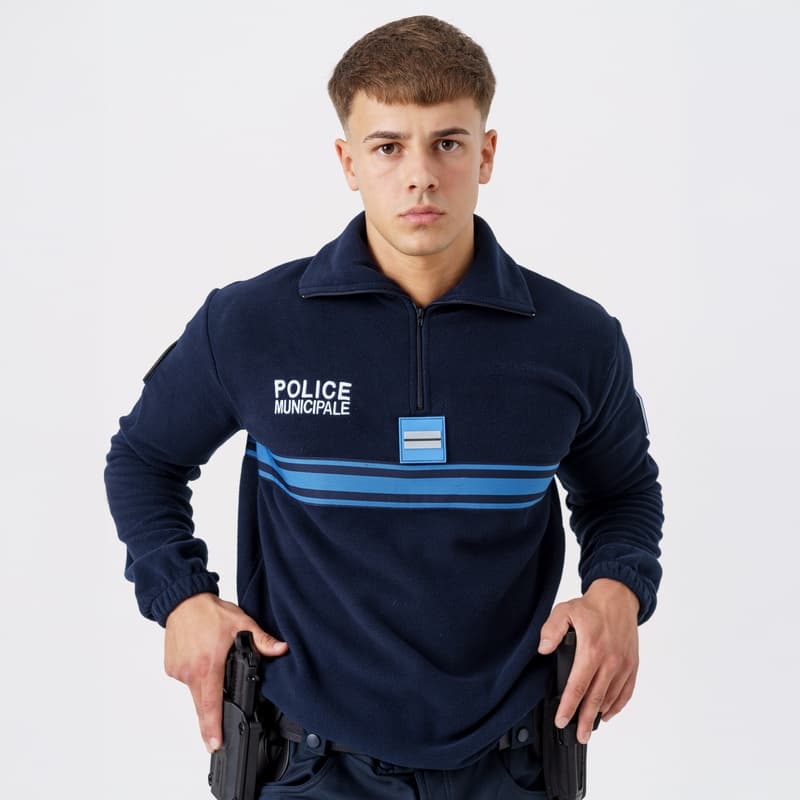 Chemise F1 polaire V2 Police municipale à bande gitane, bleu marine