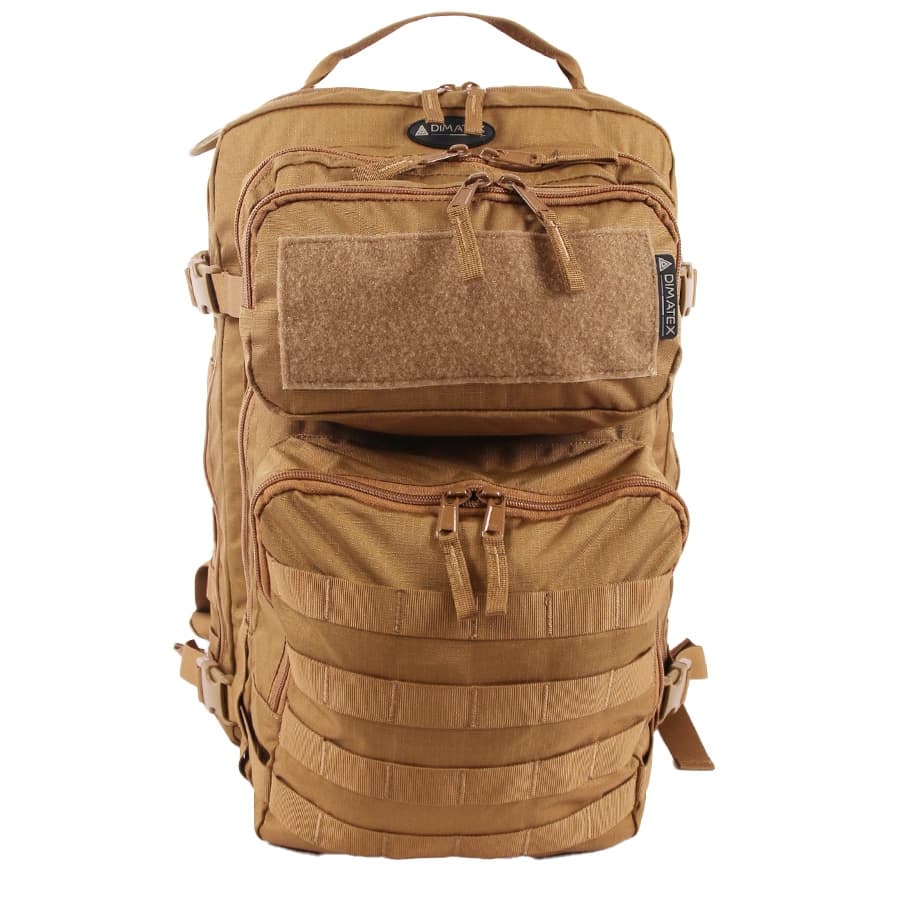 Sac à dos CONTACT Dimatex 43 L à fixations MOLLE et curseurs plombables, coyote