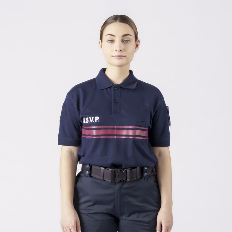 Polo ASVP STARCOOL V2 manches courtes bleu marine bande bordeaux