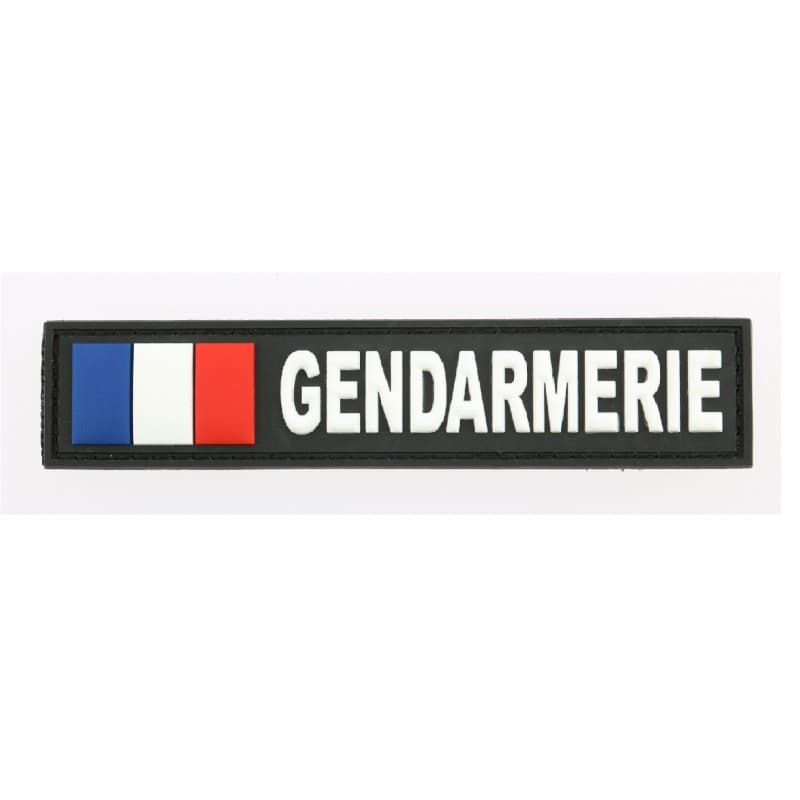 Bande patronymique PVC Gendarmerie noir lettres blanches avec drapeau français
