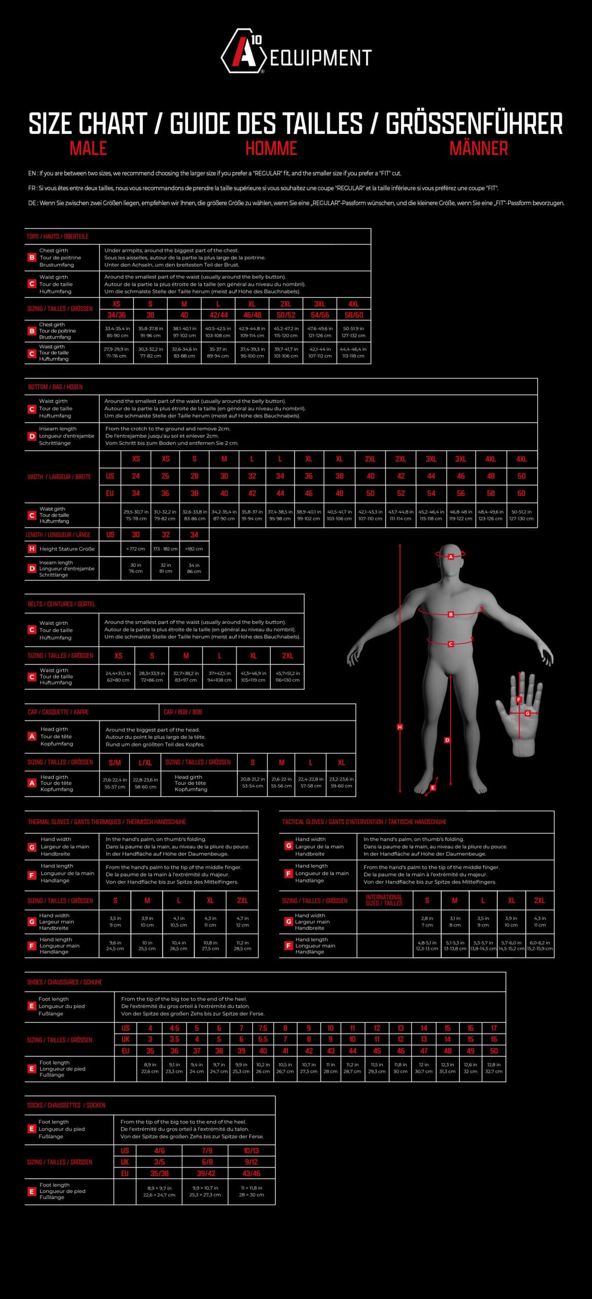 Guide des tailles – A10 Equipment
