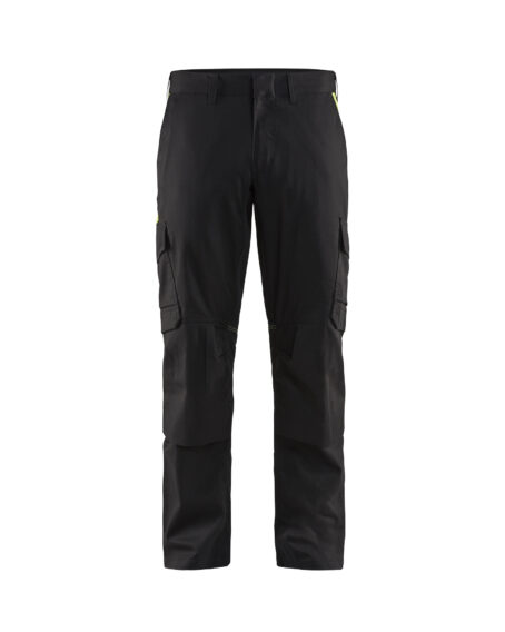 Pantalon industrie avec poches genouillères stretch 2D Noir/Jaune fluo