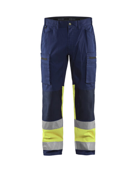 Pantalon artisan haute-visibilité +stretch Marine/Jaune fluo