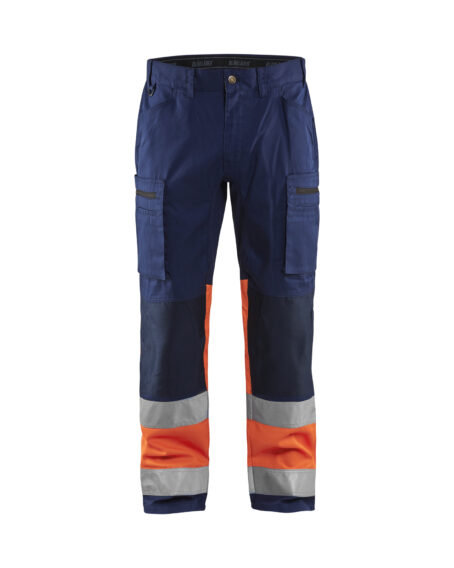 Pantalon artisan haute-visibilité +stretch Marine/Orange fluo