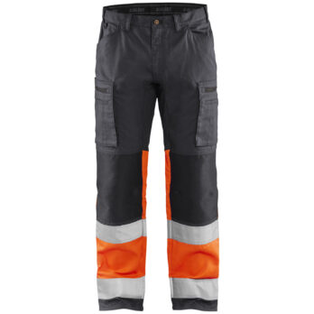 Pantalon artisan haute-visibilité +stretch Gris moyen/Orange fluo