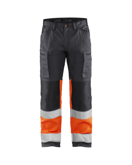 Pantalon artisan haute-visibilité +stretch Gris moyen/Orange fluo