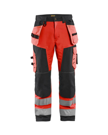 Pantalon Artisan Softshell haute visibilité Rouge fluo/Noir