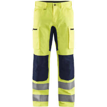 Pantalon artisan haute-visibilité +stretch Jaune fluo/Marine