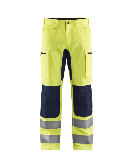 Pantalon artisan haute-visibilité +stretch Jaune fluo/Marine