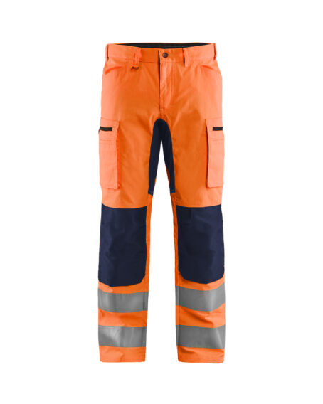 Pantalon artisan haute-visibilité +stretch Orange fluo/Marine