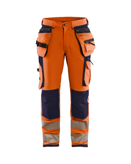 Pantalon artisan haute-visibilité stretch 4D Orange fluo/Marine