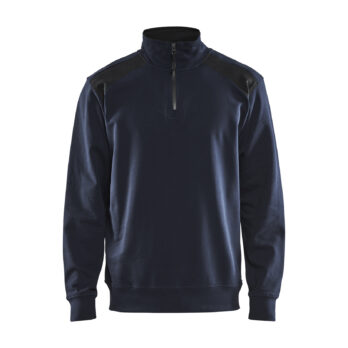 Sweat col camionneur bicolore Marine foncé/Noir