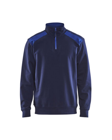 Sweat col camionneur bicolore Marine/Bleu Roi