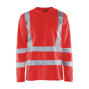 T-Shirt manches longues haute visibilité col V anti-UV Rouge fluo