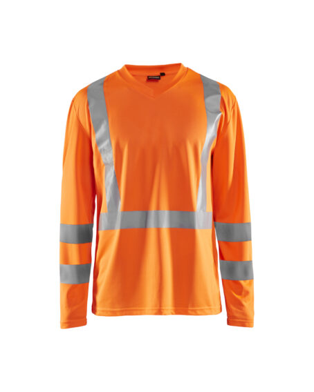 T-Shirt manches longues haute visibilité col V anti-UV anti-odeur Orange fluo