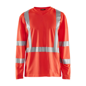 T-Shirt manches longues haute visibilité col V anti-UV anti-odeur Rouge fluo