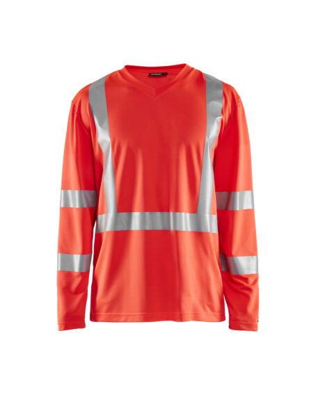 T-Shirt manches longues haute visibilité col V anti-UV anti-odeur Rouge fluo