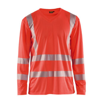 T-shirt manches longues col V haute visibilité anti-UV Rouge fluo