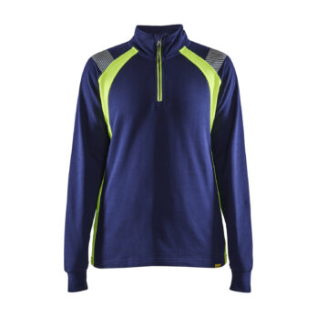 Sweat à zip femme Marine/Jaune fluo