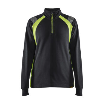 Sweat à zip femme Noir/Jaune fluo