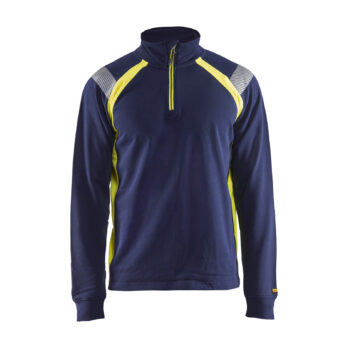 Sweat col camionneur détails fluo Marine/Jaune fluo