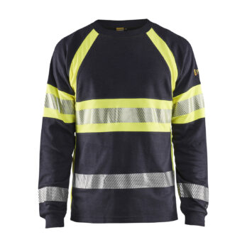 T-shirt manches longues retardant flamme inhérent Marine/Jaune fluo