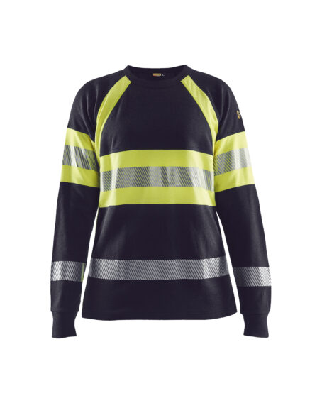 T-shirt manches longues retardant flamme femme Marine/Jaune fluo