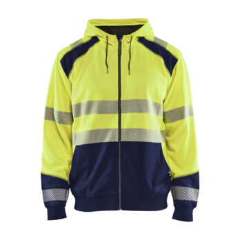 Sweat zippé à capuche haute-visibilité Jaune fluo/Marine