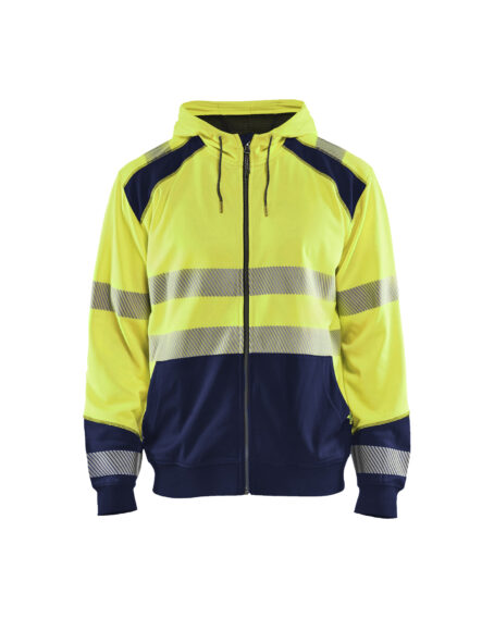 Sweat zippé à capuche haute-visibilité Jaune fluo/Marine