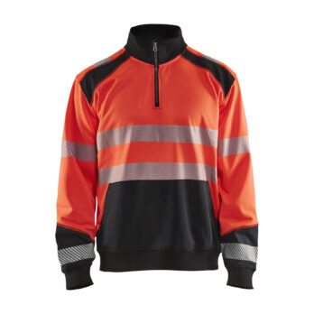 Sweat col camionneur haute-visibilité Rouge fluo/Noir