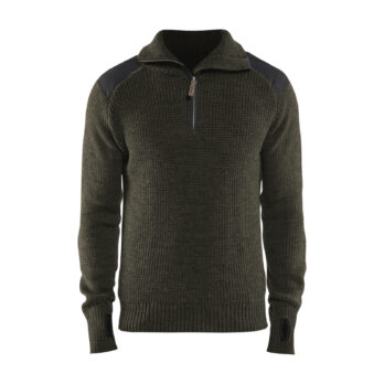 Sweat en laine col zippé Vert olive foncé/Gris foncé