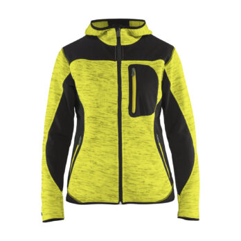 Veste tricotée à capuche femme Jaune fluo/Noir