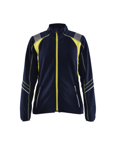 Veste micropolaire détails fluo femme Marine/Jaune fluo