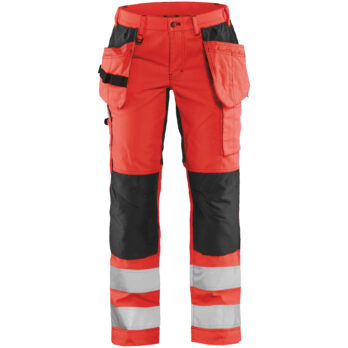 Pantalon haute visibilité +stretch femme Rouge fluo/Noir