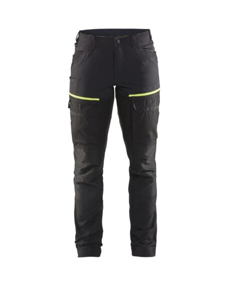 Pantalon maintenance +stretch femme Noir/Jaune fluo