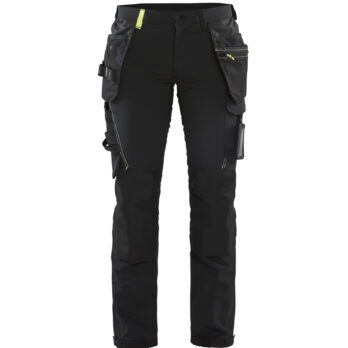 Pantalon artisan stretch 4D femme Noir/Jaune fluo