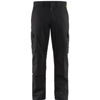 Pantalon industrie avec poches genouillères stretch 2D Noir/Jaune fluo